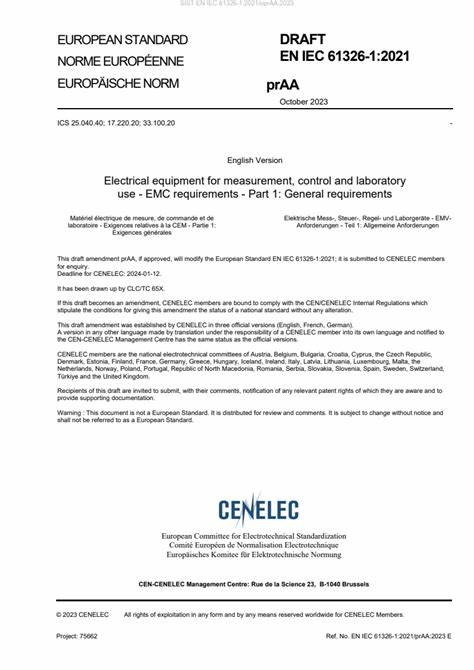 EN IEC 61326-1:2021测量、控制和实验室用的电设备 电磁兼容性要求 第1部分:通用要求