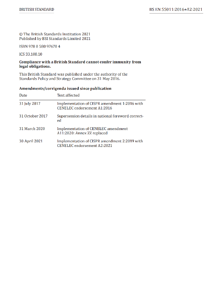 EN 55011:2016+A2:2021工业、科学和医疗(ISM)射频设备 骚扰特性 限值和测量方法